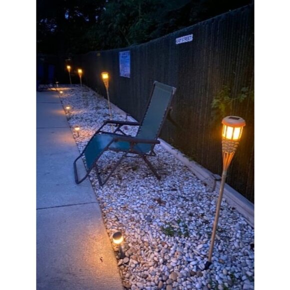 2 Pack Flickering Flames Solar Powered Lights- Upgraded Solar Torches Waterproof - Picture 1 of 3